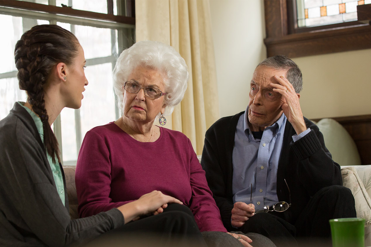Daughter talking to mom and dad