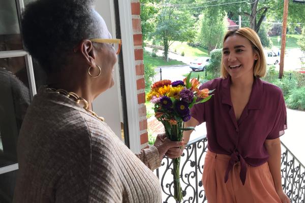 woman delivering flowers